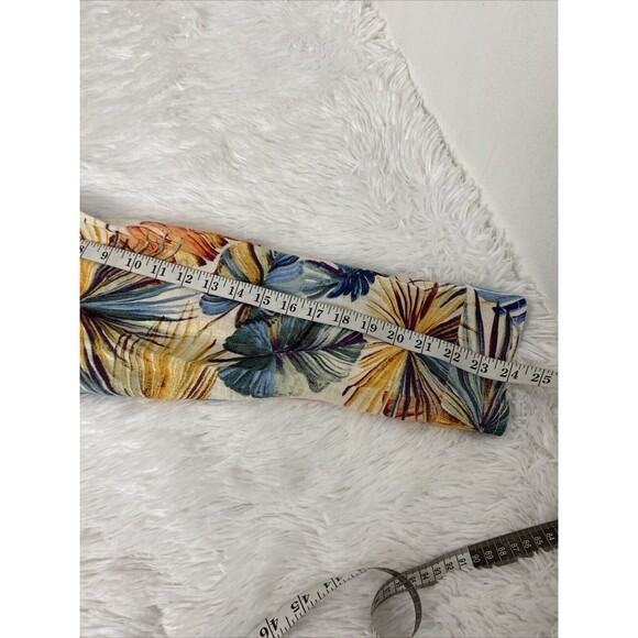 Chico’s Dress Hawaiian Floral Size 3 16/18 Linen Snap Up Pocket Drawstring Slits - Picture 9 of 16